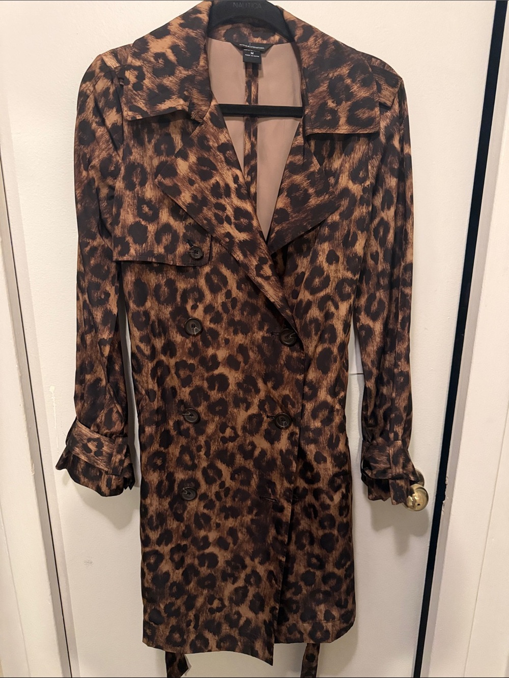 Vero Moda Leopard Print Double-Breasted Trench Coat - Brown